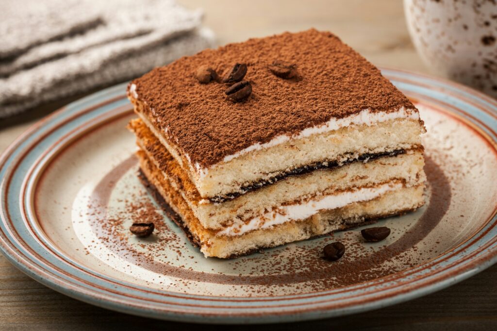 Tiramisu cake on a plate